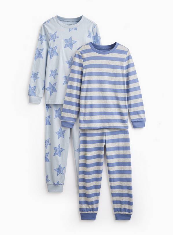 Blue Stripe & Star Printed Pyjamas 2 Pack 7-8 years